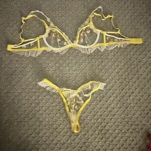 For Love and Lemons Yellow Lace Lingerie Set